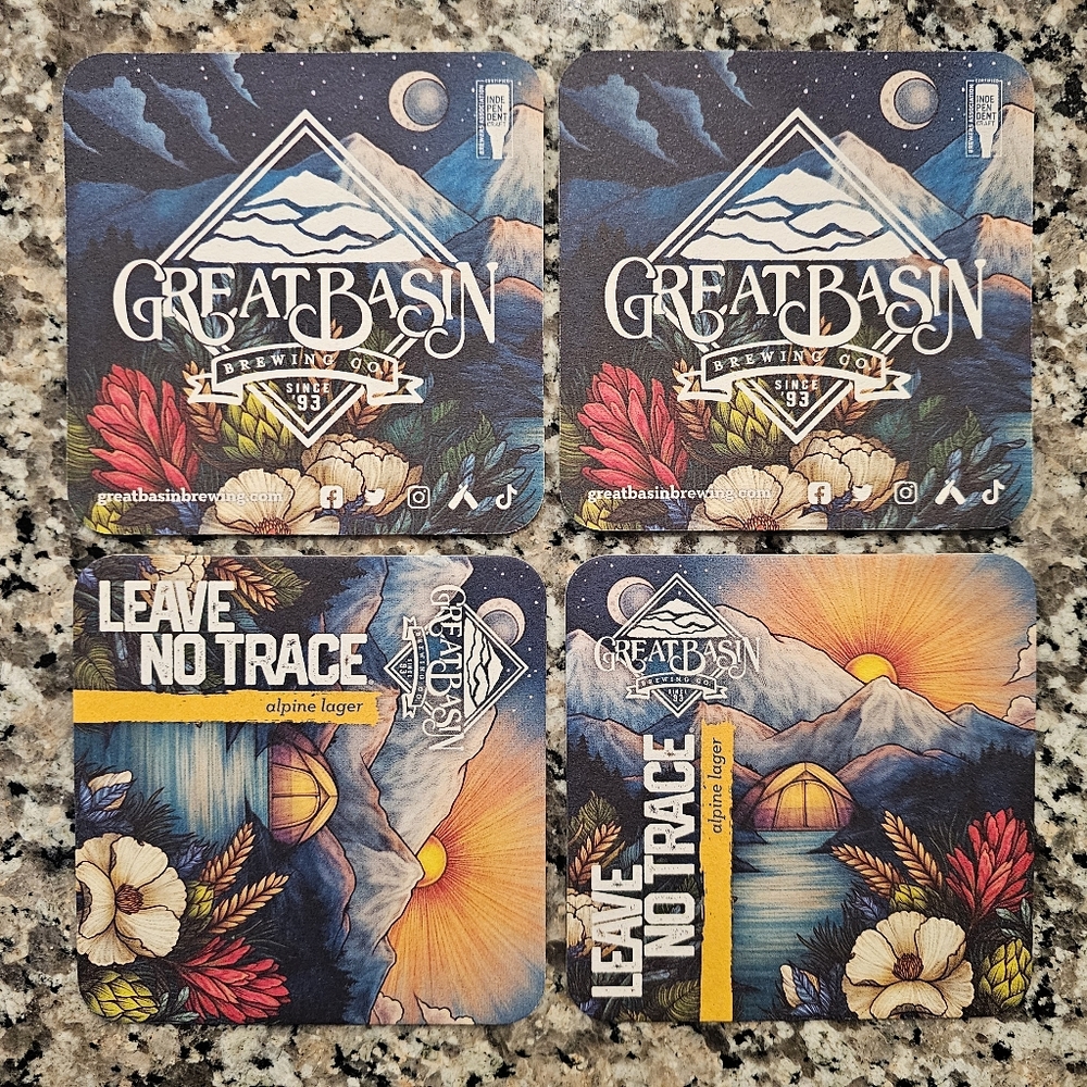 Great Basin Brewing CO - 4 Leave No Trace Alpine Lager Cardboard beer coasters.